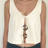 Anika White Linen Top With Back Tie Detail