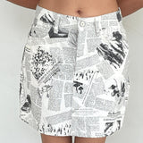Reformation White News Paper Print Mini Skirt