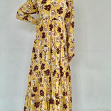 Gimaguas Yellow Floral Long Sleeve Dress With Neck Tie