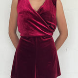 Miss Selfridge Red Velvet Playsuit With Back Tie Detail