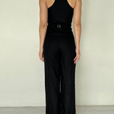 Araw Black Linen Jumpsuit with Front Zip