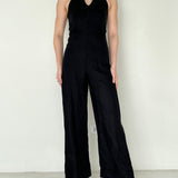Araw Black Linen Jumpsuit with Front Zip