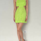 Matthew Bruch Neon Green Linen Halter Backless Top