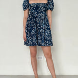 Ciao Lucia Blue Puff Sleeve Short Dress With Button Detail