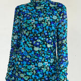 Ganni Blue Mesh  Floral  Turtle Neck  Dress