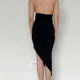 Norma Kamali Black Plunge Assymetrical Slit Dress