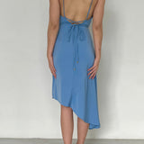 KeepSake Blue Silk Long Dress With Back Lace