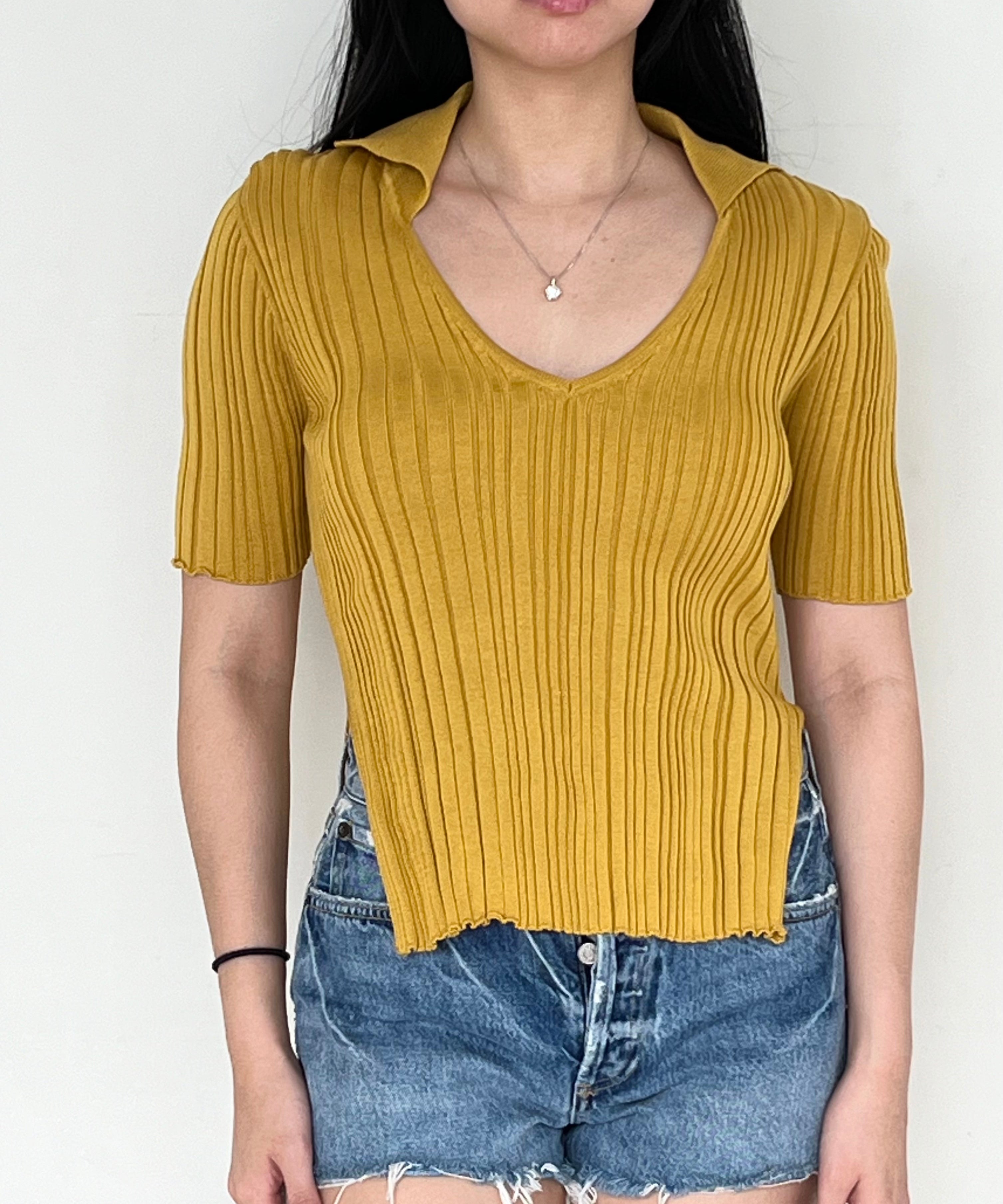 Jacquemus Mustard Yellow Knit Top with Side Slit