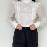 Reformation White Lace Lined Puff Longsleeve Blouse