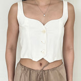 Araw White Linen Crop Top With Button Detail