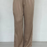 Skin Light Brown Silk Trousers with Adjustable Waist