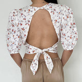 Reformation White Floral Patterned Puff Sleeve Blouse