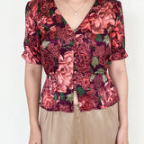 Top Shop Red Floral Printed Button Down Top