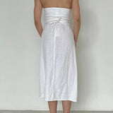 Zoo White Linen Long Dress With Front Tie Detail