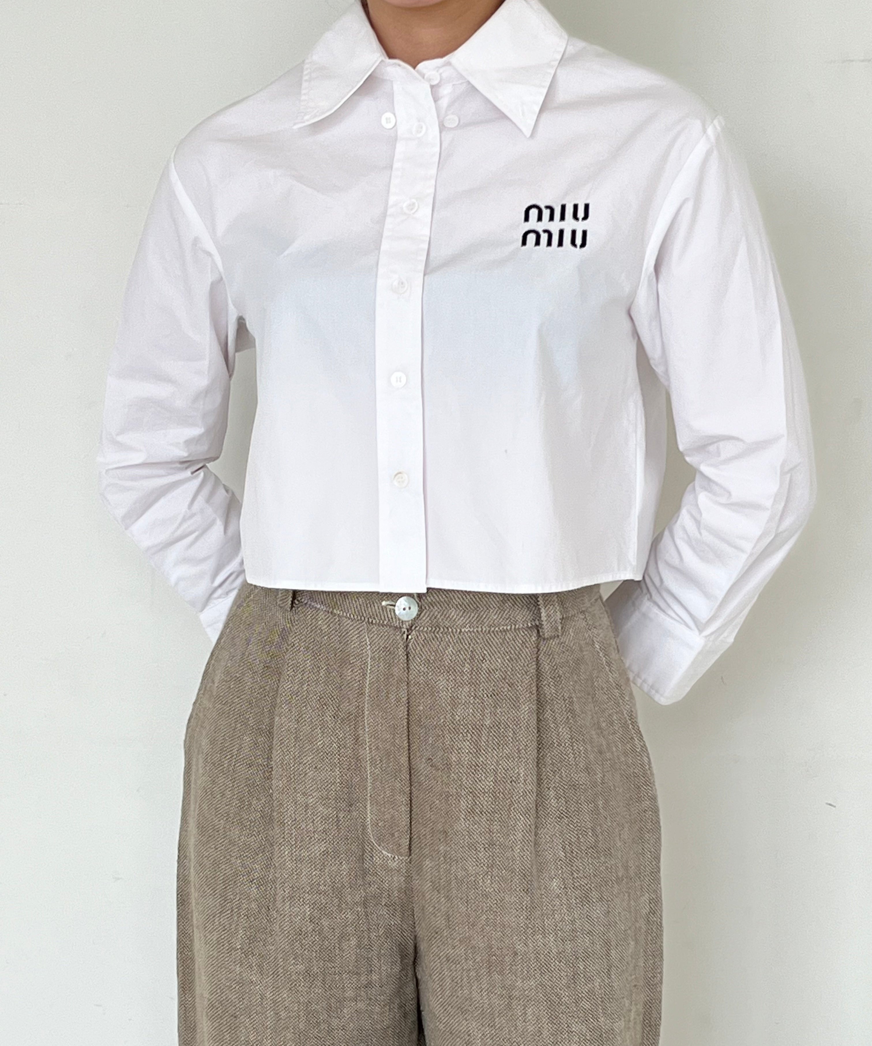 Miu Miu White  Long Sleeve Blouse With Collar & Button Detail