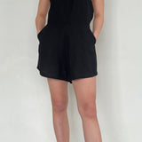 Araw Black Linen Playsuit With Back Tie Detail