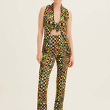 Siedres Multi Color Co Ord Trousers & Backless Crop Top