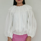 Aquagirl White Puff Sleeve Shirt with Ruched & Front Zip Design