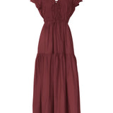 Vania Romoff Brown Linen Long Dress with Ruched & Front Tie Detail