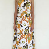 Faithful The Brand  White Floral Backless Dress With Back Tie & Zip up Detail