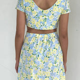 IZIA Multicolor Floral Dress with Cut Out Design