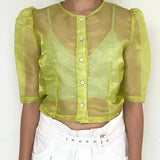 Numad Neon Green Silk Organza Shirt