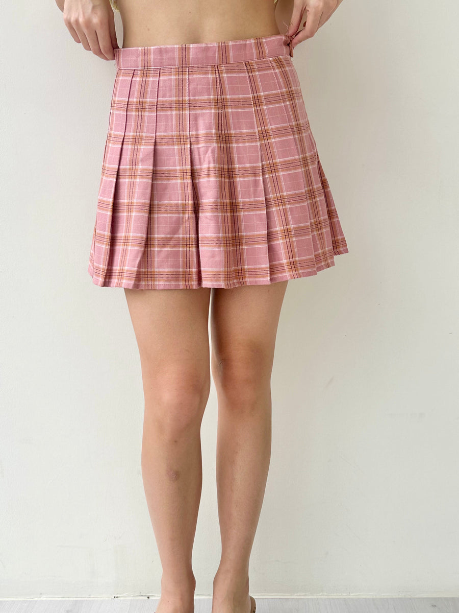 Pink Plaid School Girl Mini Skirt