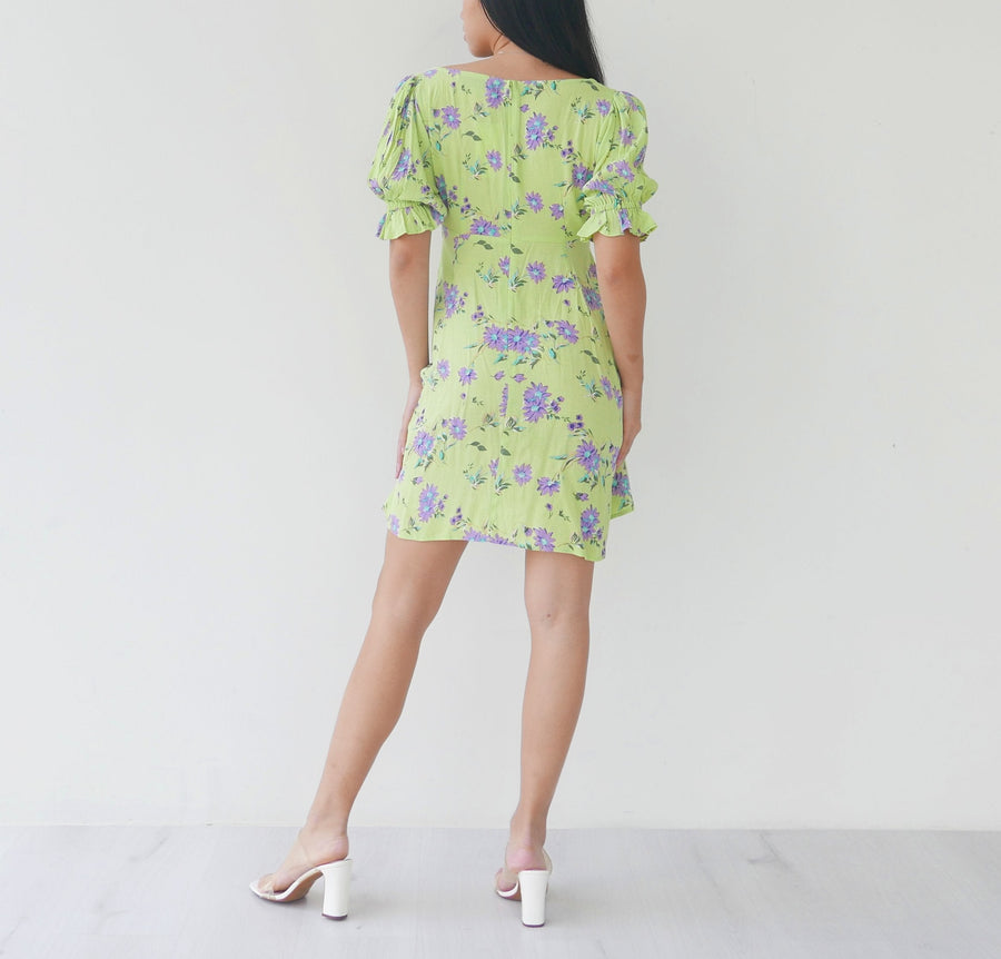Faithfull the Brand Lime Green and Lilac Printed Dress