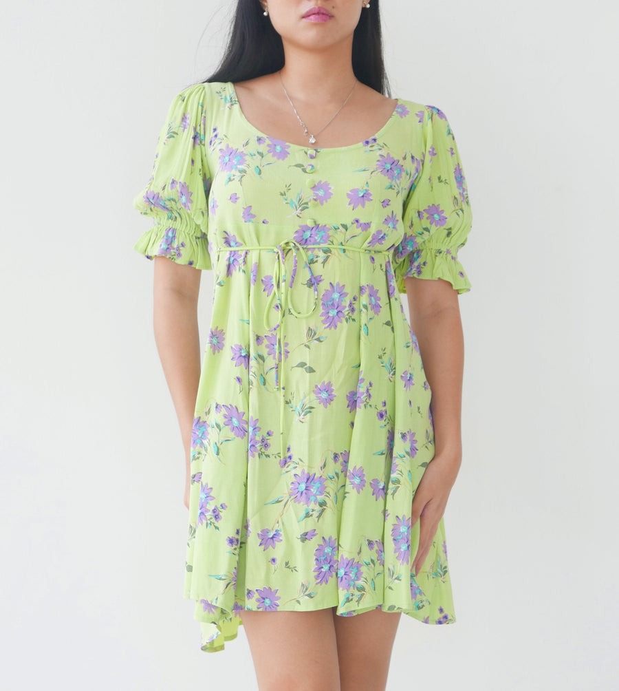 Faithfull the Brand Lime Green and Lilac Printed Dress