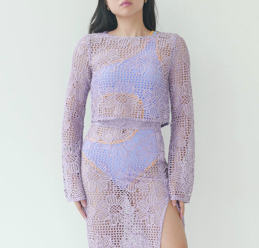 Majorelle Floral Pattern Crochet Top