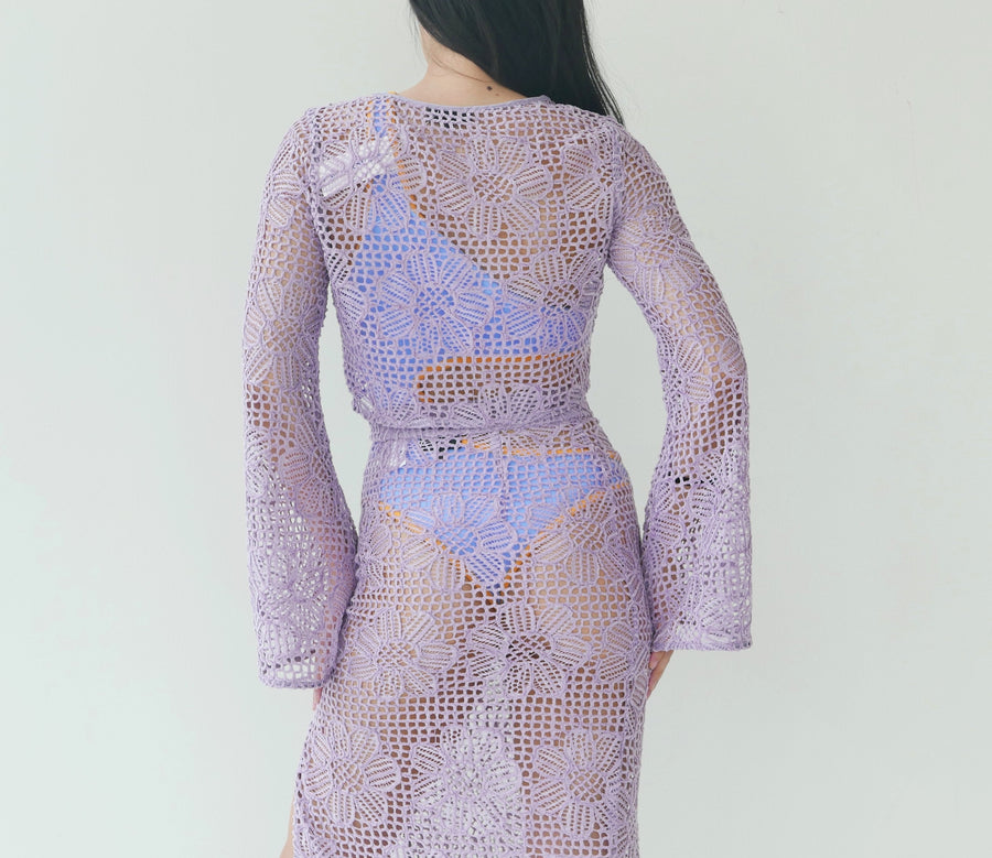 Majorelle Floral Pattern Crochet Top