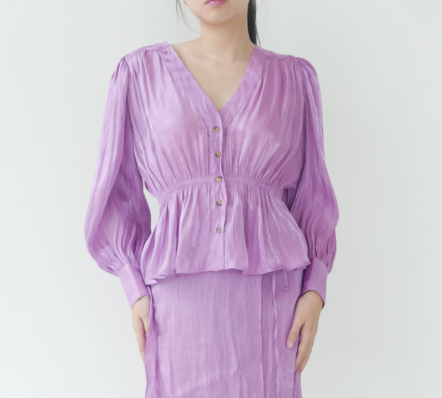 Ciao Lucia Purple Iridescent V Button Down
