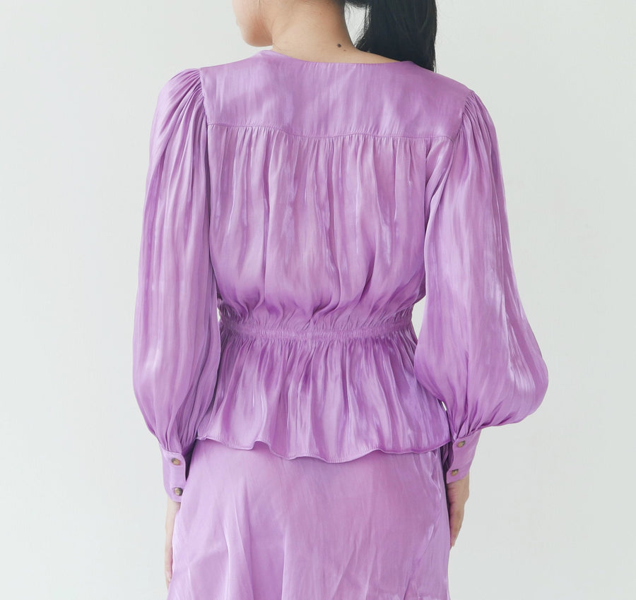 Ciao Lucia Purple Iridescent V Button Down