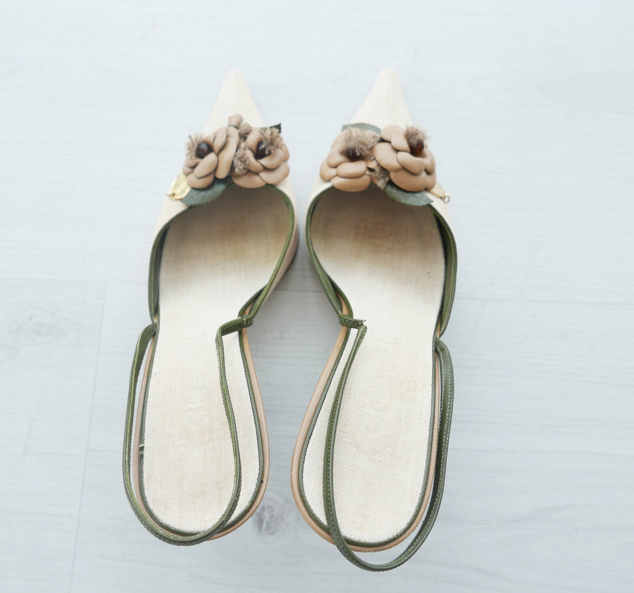 Vintage Chanel Floral Applique Kitten Heels