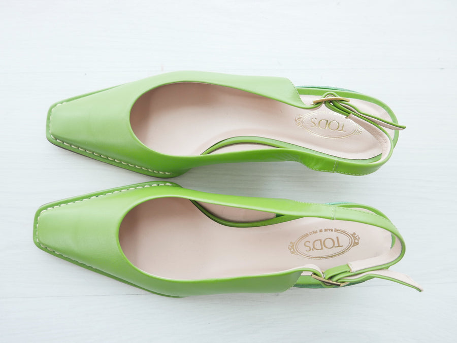 Tods Lime Green Square Toe Shoes